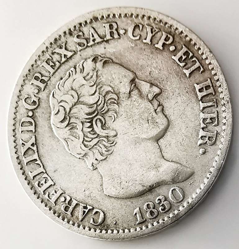 1830 | 50 Centesimi | Carlo Felice | Italy | 191 Year Old Silver(.900) Coin | 18mm | Low Mintage
