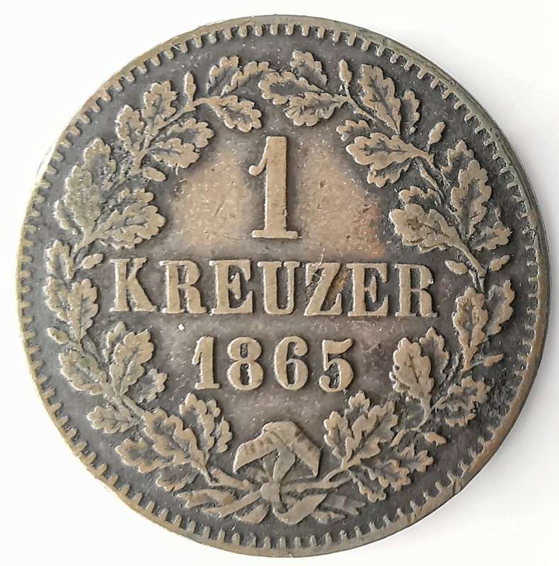 1865 | 1 Kreuzer | Friedrich I | German states | 21.7 mm | 156 Year Old Coin