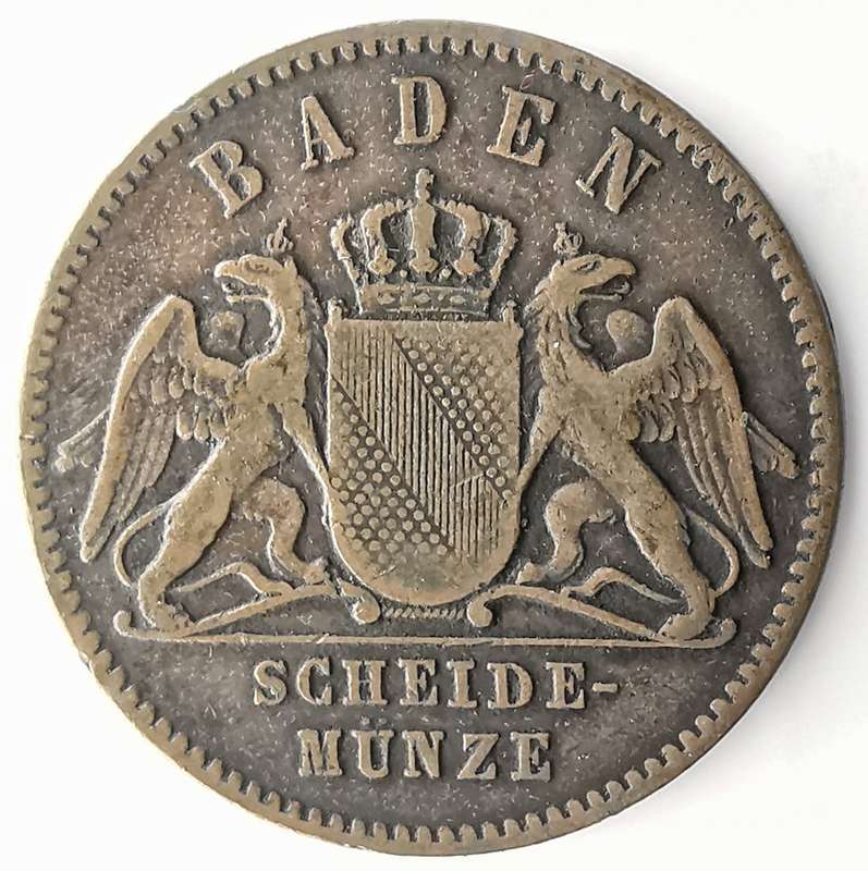 1865 | 1 Kreuzer | Friedrich I | German states | 21.7 mm | 156 Year Old Coin