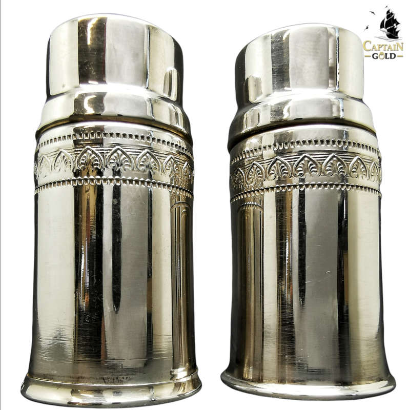 .900 Silver Salt & Pepper Shaker Set | Intricate Detailing on rim of Shakers
