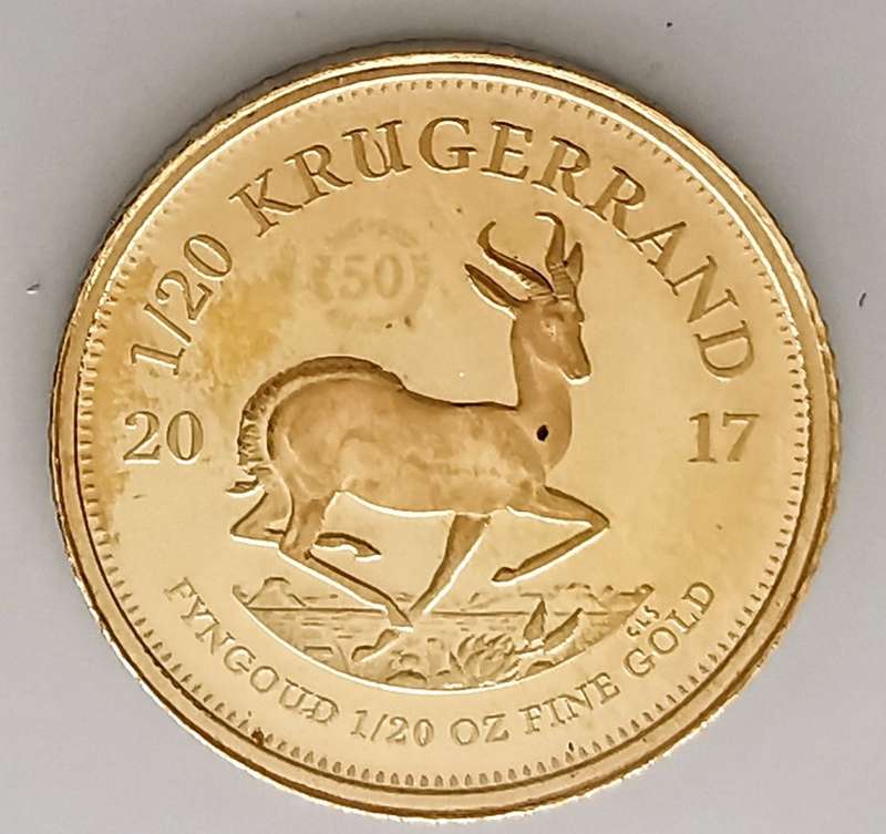 2017 | 1/20 Ounce Krugerrand | 50 Year Anniversary Mint Marked | In Capsule | R1 Start | NR