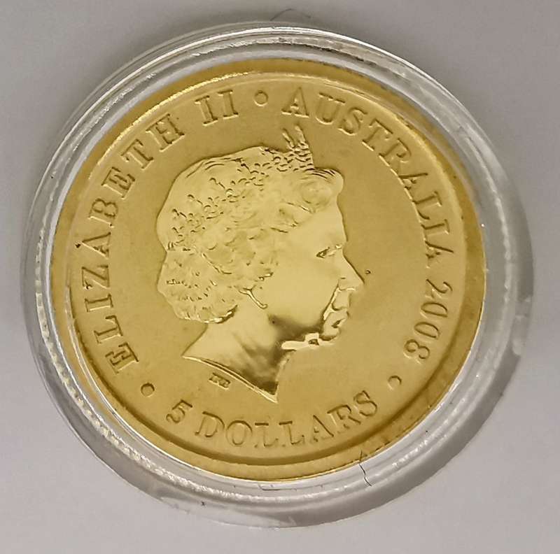 2008 | 1/20 oz | 9999 Fine Gold Coin | Australian Kangaroo | 5 Dollars | In Capsule | R1 Start | NR