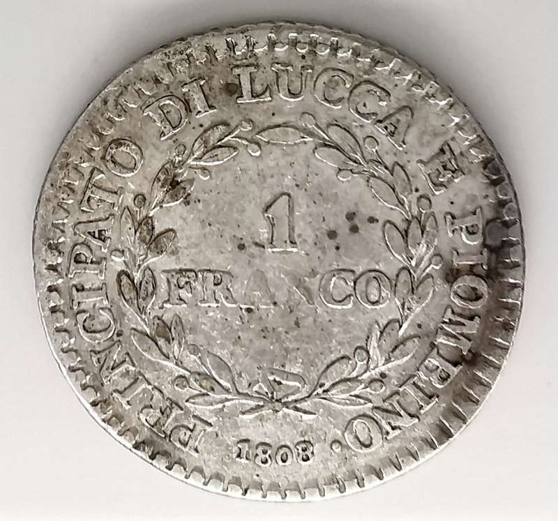 1808 | 1 Franco | Felice | Italian states | 23mm Silver (.900) Coin
