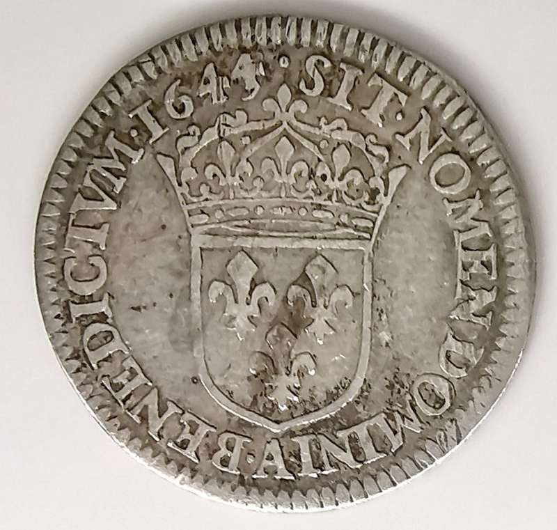 1644 | ¼ Ecu | Louis XIV | France | 377 Year Old, 27 mm Silver (.917) Coin