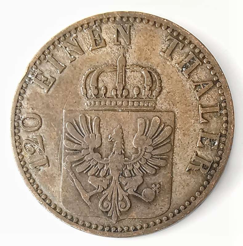 1865 | 3 Pfenninge | Wilhelm I | German states | 156 Year Old, 24 mm Coin