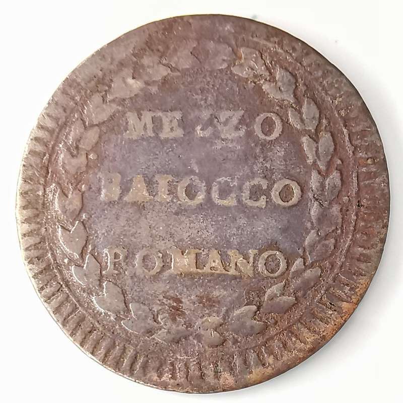 1788 | ½ Baiocco | Pius VI | Oval shield | Italy | 233 Year Old, 27 mm Coin