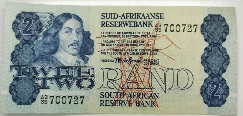 2 Rand Note | UNC | South Africa | Signature: T. W. de Jongh