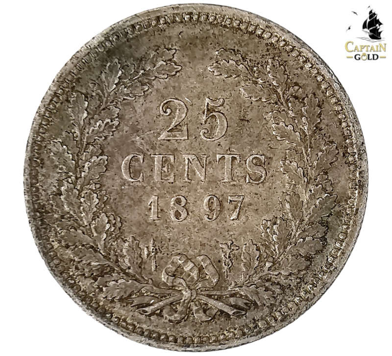 1897 | 25 Cents | Netherlands  | 19 mm Silver (.640) Coin | Wilhelmina