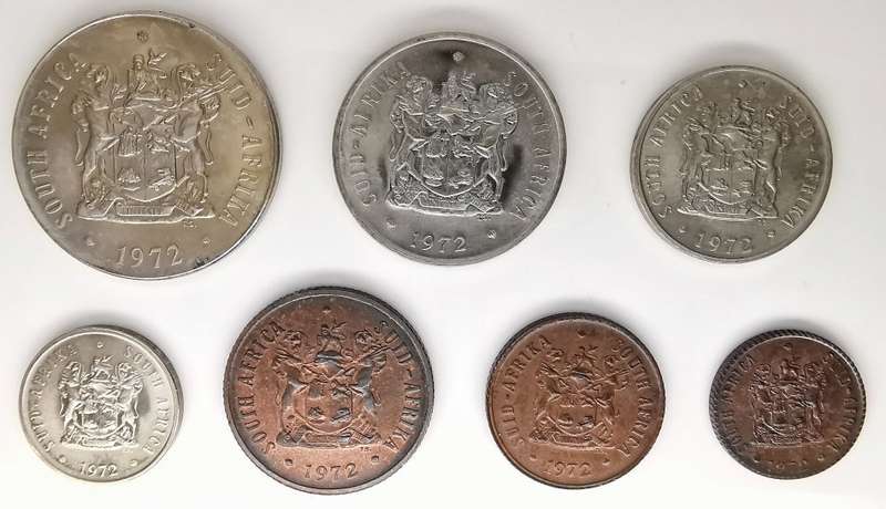 1972 UNC Set | 50c, 20c, 10c, 5c, 2c,1c & 1/2c | South Africa | Afrikaans & English Legend | No Box