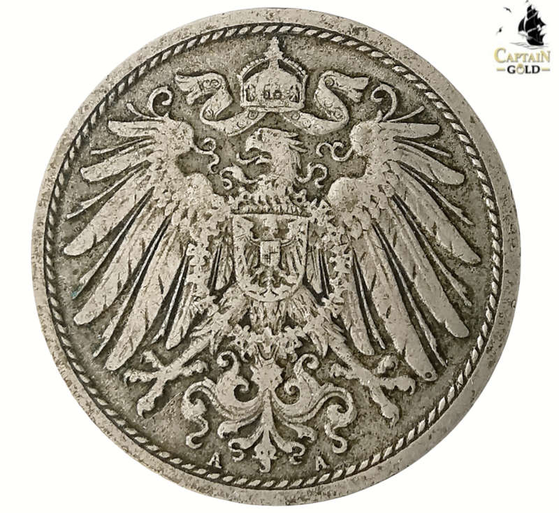 1905 | A | 10 Pfennig | Germany | 21 mm Coin | Wilhelm II | Type 2 | Small Shield
