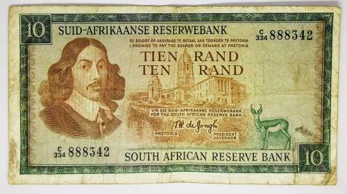 1975 | 10 Rand Note | South Africa | Signature: T.W. de Jongh | 3rd Issue | A/E