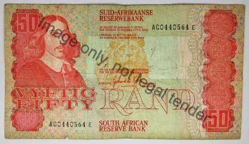 1984 | 50 Rand Note | Signature: G P C de Kock | 3rd Issue | Type 1 | A/E