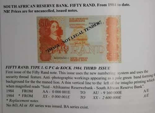 1984 | 50 Rand Note | Signature: G P C de Kock | 3rd Issue | Type 1 | A/E
