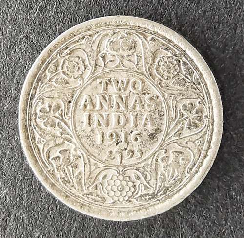 1916 | 2 Annas | George V | Type II | India - British  | 105 Year Old Silver (.917) Coin | 15.4 mm