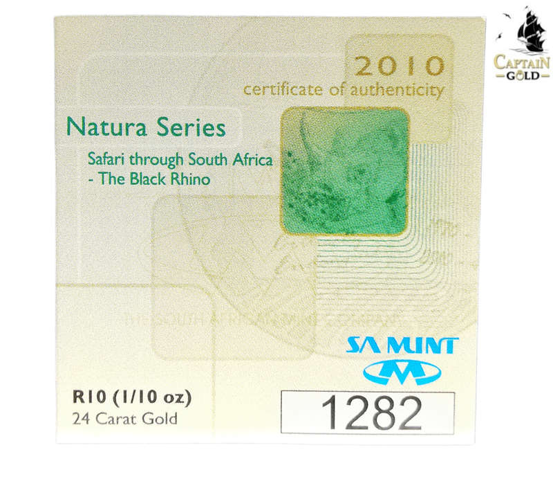 2010 | 1/10 oz | R10 | 24 Carat Gold | SA MINT | The Black Rhino | Natura Series | Lowest On BOB