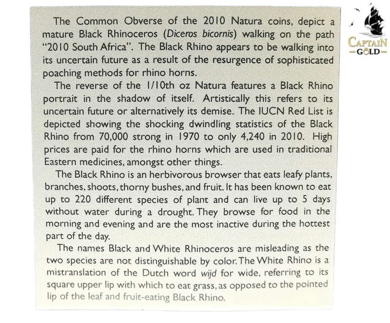 2010 | 1/10 oz | R10 | 24 Carat Gold | SA MINT | The Black Rhino | Natura Series | Lowest On BOB