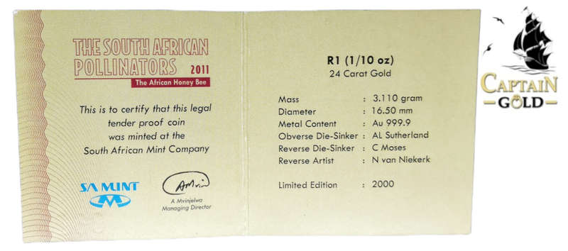 2011 | 1/10 oz | R1 | 24 Carat Gold | SA MINT | The African Honey Bee
