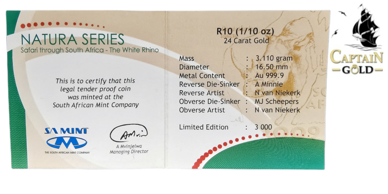 2009 and 2010 | 1/10 oz | 24 Carat Gold | Black And White Rhino Set | Natura Series | SA MINT