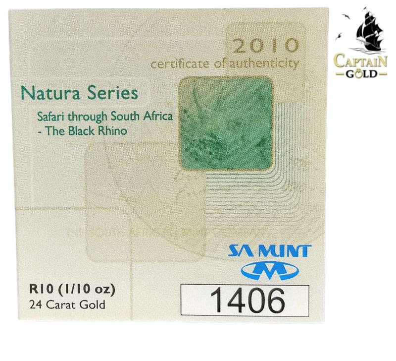 2009 and 2010 | 1/10 oz | 24 Carat Gold | Black And White Rhino Set | Natura Series | SA MINT