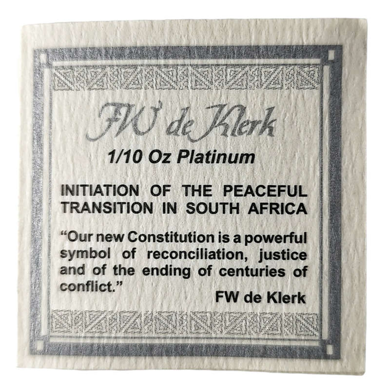 1989-1994 | FW de Klerk | 1/10 oz Platinum 99.5 | State President Of SA | Proof Coin | Includes Box