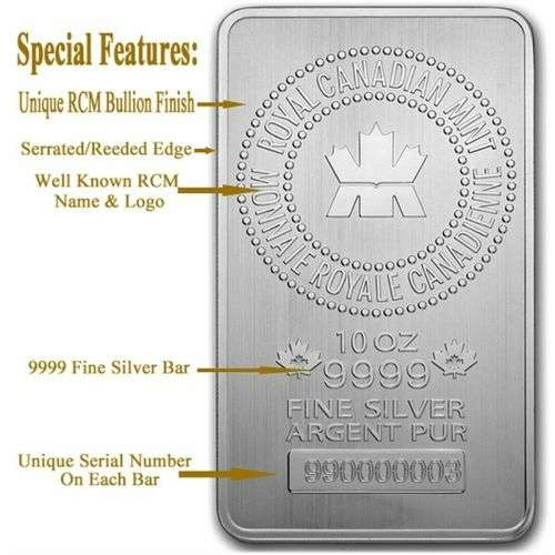 10oz Royal Canadian Mint BAR | Pure (9999) Fine Silver Investment | Buy Now R5250 each