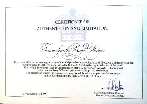 .925 Sterling Silver Gold Plated | Treasures from the Royal Collection | Minted Replica Stamps| 438g