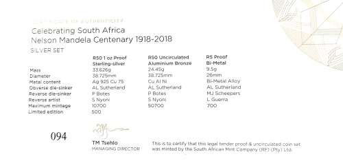 1918 - 2018 | Proof R5 | Nelson Mandela Centenary | 1oz Silver Set | Only 500 Sets