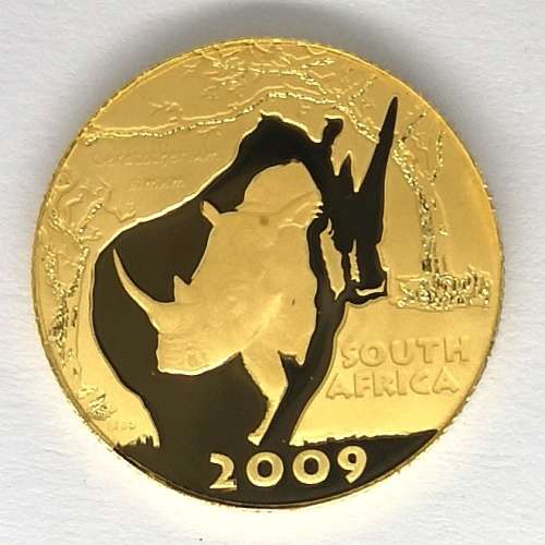 2009 | Natura | The White Rhino | R10 (1/10 oz) | 24 Carat 999.9 Au | Proof | Gold Coin | No Reserve