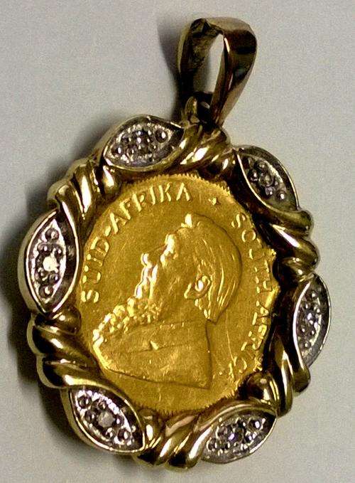 WOW!!!!!!!!!!!! 1/10 GOLD Kruger rand Pendant with # 6 # REAL DIAMONDS!!! hard to let this item go