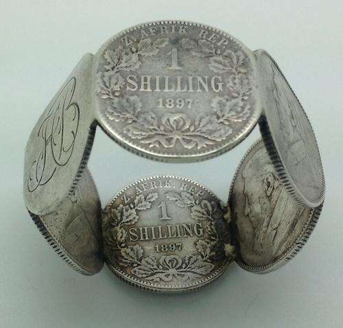 *** Very Unique *** Napkin Ring Made From SIX Silver 1897 One Shilling Coins *** Initialed HB ***