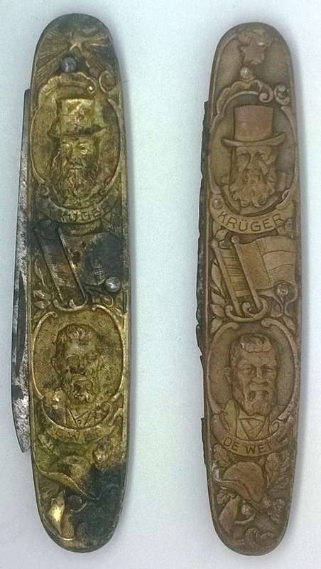 Kruger & De Wet .Eendracht maakt macht. TWO pocket knifes (both differ with details, not the same)