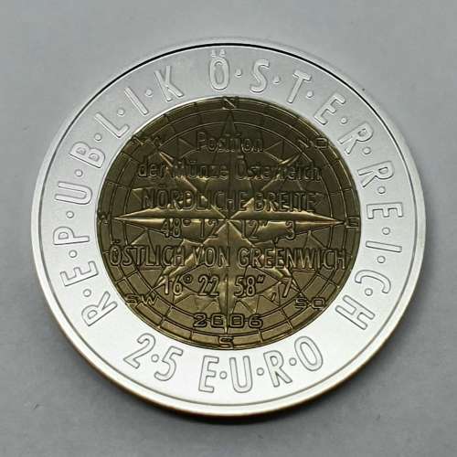 Rare | 2006 | 25 Euro European Satellite Navigation | Niobium Center of Siver .900 | High Value