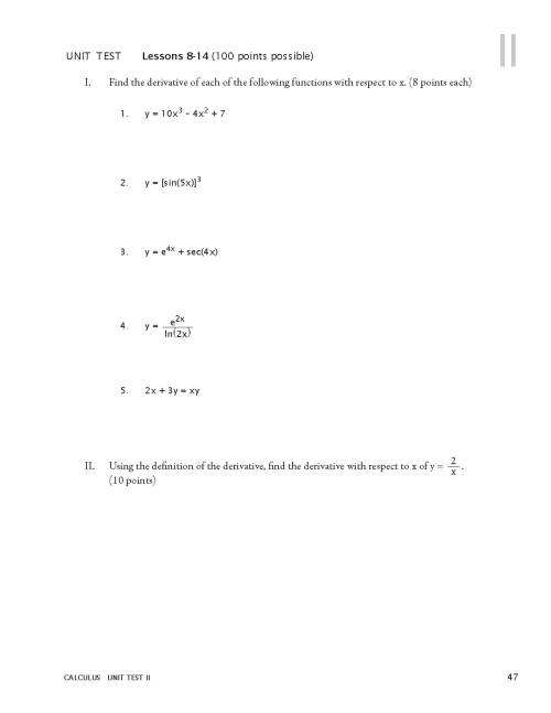 Calculus - Test Book - MATH-U-SEE