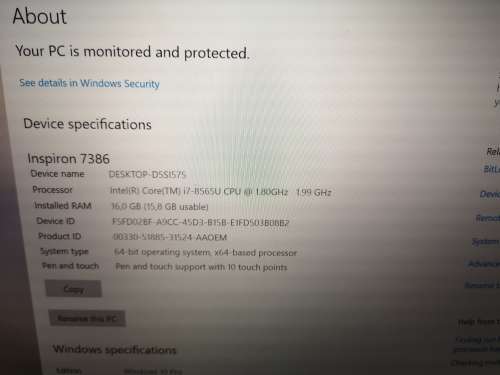 Dell i7 laptop 7386 HD touchscreen IPS display 2 in 1 Eighth generation laptop with SSD