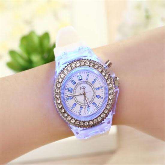 Unisex Wrist Watch LED Backlight Crystal Quartz Silicone White Band