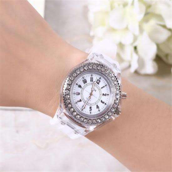Unisex Wrist Watch LED Backlight Crystal Quartz Silicone White Band