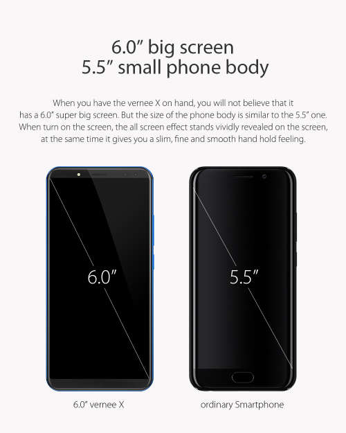 Vernee X 6G RAM 128G ROM 6.0 inch 18:9 Screen Mobile Phone MT6763 Octa core Face ID Cell Phone Four