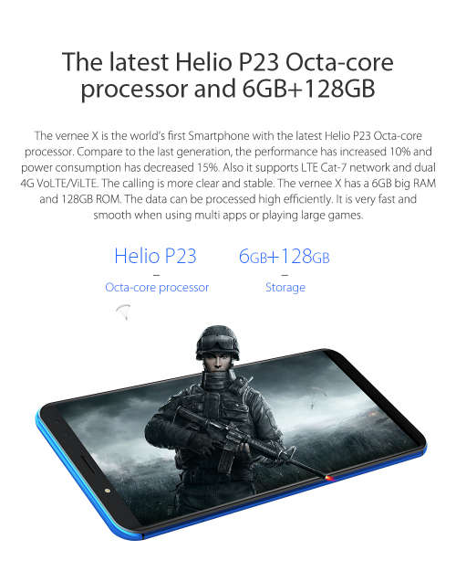 Vernee X 6G RAM 128G ROM 6.0 inch 18:9 Screen Mobile Phone MT6763 Octa core Face ID Cell Phone Four
