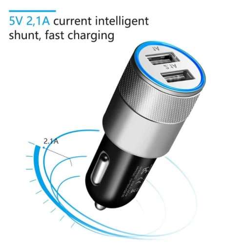 Aluminum Car Charger Double USB Fast Charging