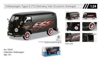 T1 Hot Volkswagen Kombi Fleetline Panelvan with Flames  D/Cast Sc 1/24 MOTORMAX