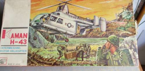 KAMAN H-43 TIN PLATE FRICTION DRIVE HELICOPTER  WITH INTERMESHING BLADES - MADE IN JAPAN
