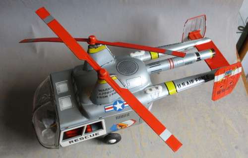 KAMAN H-43 TIN PLATE FRICTION DRIVE HELICOPTER  WITH INTERMESHING BLADES - MADE IN JAPAN