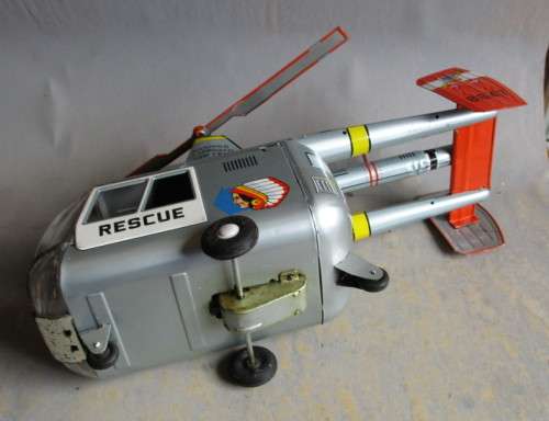 KAMAN H-43 TIN PLATE FRICTION DRIVE HELICOPTER  WITH INTERMESHING BLADES - MADE IN JAPAN