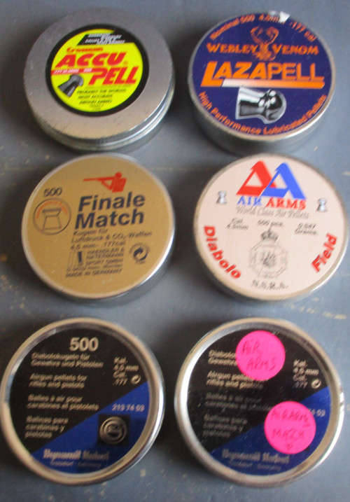 6 X TINS OF AIR RIFLE PELLETS, SOME USED TINS