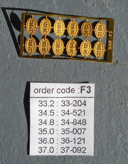 HO SCALE -SAR DIESEL NUMBER PLATES - F3