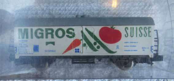 ATLAS - CLOSED 4WHL WAGON "MIGROS" in N SCALE, GOOD CONDITION.