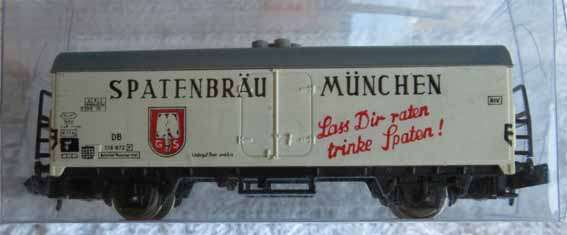 ATLAS - CLOSED 4WHL WAGON "SPATENBRAU" in N SCALE, GOOD CONDITION.