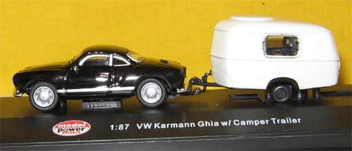 VW KARMANN GHIA W/CARAVAN by MODEL POWER in 1/87 SCALE (NEW BOXED)