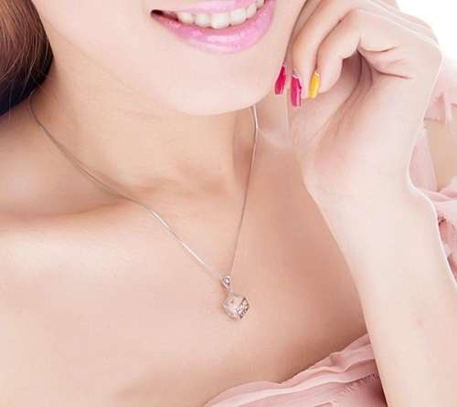 Cubic Zirconia inside a Platinum Plated Square Box Pendant with Chain