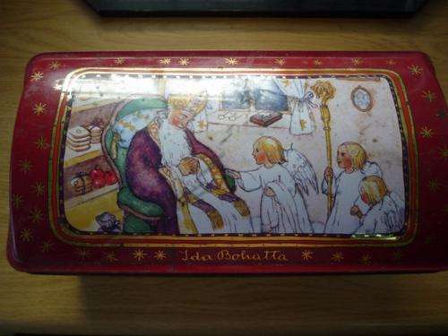 VINTAGE BISCUIT TIN - E, OTTO SCHMIDT , GERMANY - DIE NIKOLAUS TRUHE IDA BOHATTA